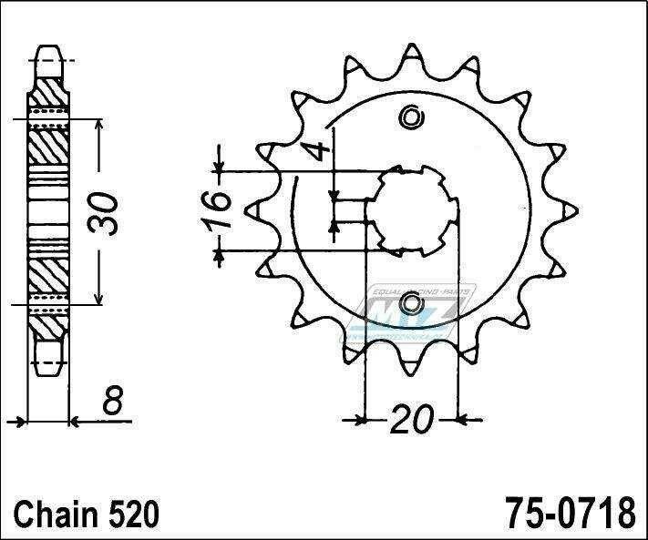 Obrázek produktu Kolečko řetězové (pastorek) 0718-12zubů MTZ - Cagiva 125WMX GP + 250WMX + Husqvarna 125CR + 125WR Enduro + 240WR Enduro 95-0718-12