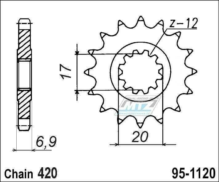 Obrázek produktu Kolečko řetězové (pastorek) 1120-14zubů MTZ - Aprilia 50RS+Betamotor 50RR+CPI 50SM+Fantic 50 Caballero+Generic 50 Trigger+Malaguti 50+MBK 50 X-Limit + Motor Hispania 50RYZ+Rieju 50+MBK 50 X-Limit+Peug 95-1120-14