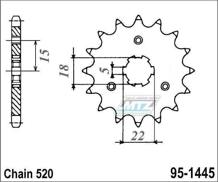 Obrázek produktu Kolečko řetězové (pastorek) 1445-13zubů MTZ - Kawasaki KX125 / 94-08 + Suzuki LT250E+LT250F 95-1445-13
