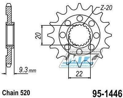 Obrázek produktu Kolečko řetězové (pastorek) 1446-14zubů MTZ - Kawasaki KXF250 / 06-23 + KX250 / 19-22 95-1446-14
