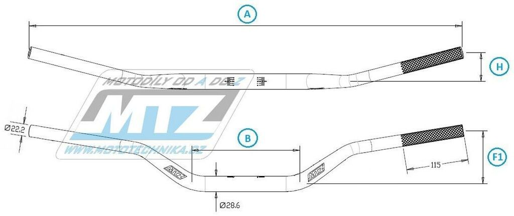 Obrázek produktu Řidítka Fatbar bez hrazdy (průměr 28,6mm) MTZ - stříbrné 23Ř-754-610