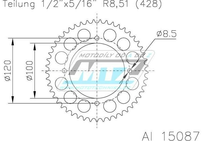 Obrázek produktu Rozeta řetězová (převodník) Dural 15087-63zubů ESJOT 51-15087-63 - Beta RR 125 LC 51-15087-63