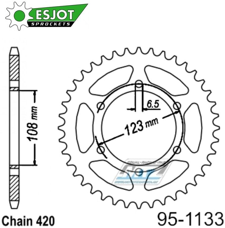 Obrázek produktu Rozeta ocelová (převodník) 1133-53zubů ESJOT 50-13039-53 - Motor Hispania 50 RX + Peugeot 50 XR6 + Aprilia 50 RS+50 RS4+50 SX + Derbi 50 GPR Racing+50 GPR Nude+50 Senda SM DRD Racing+50 Senda SM X-tre 95-1133-53-ES