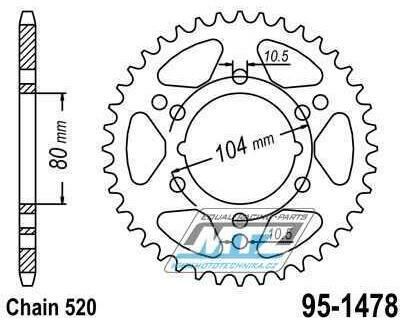 Obrázek produktu Rozeta ocelová (převodník) 1478-42zubů MTZ - Kawasaki GPZ400+GPZ550 Unitrack + ZX6R Ninja+ZX7R+ZX10R + ZX1000 Ninja + Polaris 250 Big Boss+250 Trail Blazer+250 Trail Boss 250 Scrambler+300 Xpress+330  95-1478-42