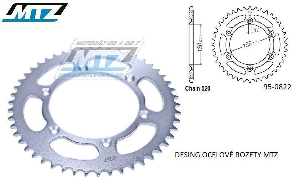 Obrázek produktu Rozeta ocelová (převodník) 0822-40zubů MTZ - Husqvarna CR+WR+TC+TE+WRE+TXC+SM+SMR + Suzuki DR350+DRZ400 + Cagiva WMX + Gas-Gas EC+ECF+XC+Ranger + Beta RR + Sherco SE+SEF + Rieju MR+XC+Ranger 95-0822-40