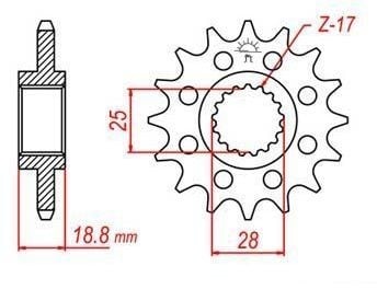 Obrázek produktu řetězové kolečko pro sekundární řetězy typu 525, JT - Anglie (16 zubů)