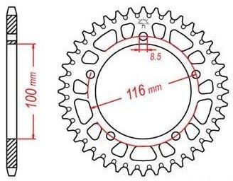 Obrázek produktu duralová rozeta pro sekundární řetězy typu 420, JT - Anglie (44 zubů) JTA464.44