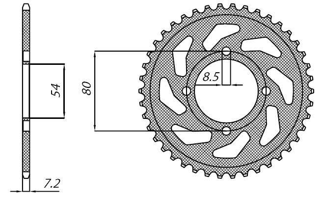 Obrázek produktu ocelová rozeta pro sekundární řetězy typu 428, SUNSTAR (45 zubů)