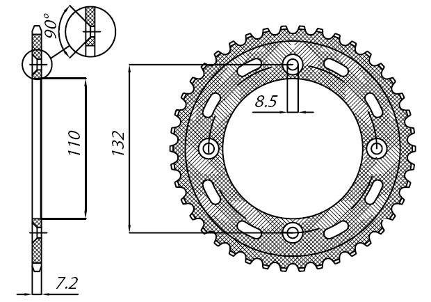 Obrázek produktu ocelová rozeta pro sekundární řetězy typu 428, SUNSTAR (46 zubů)