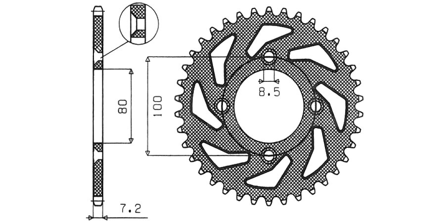 Obrázek produktu ocelová rozeta pro sekundární řetězy typu 428, SUNSTAR (50 zubů)