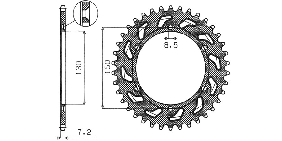 Obrázek produktu ocelová rozeta pro sekundární řetězy typu 428, SUNSTAR (51 zubů)