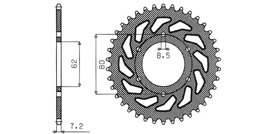 Obrázek produktu ocelová rozeta pro sekundární řetězy typu 428, SUNSTAR (52 zubů)