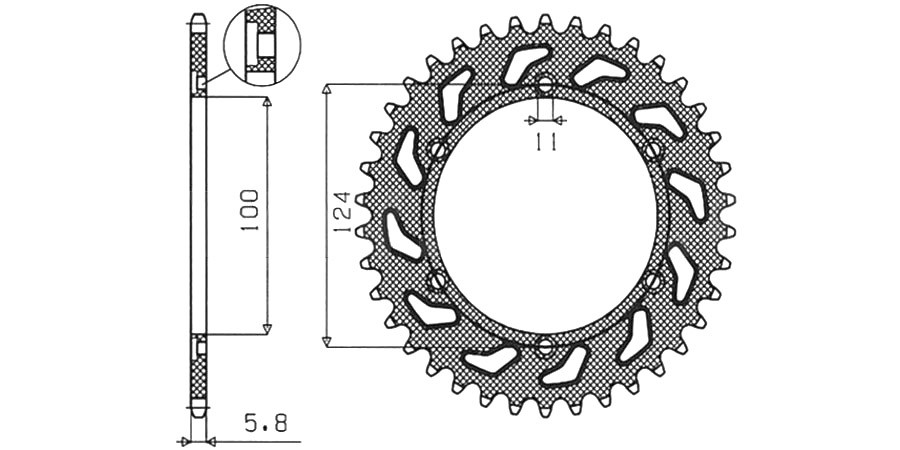 Obrázek produktu ocelová rozeta pro sekundární řetězy typu 520, SUNSTAR (37 zubů)