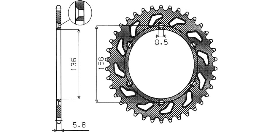 Obrázek produktu ocelová rozeta pro sekundární řetězy typu 520, SUNSTAR (43 zubů)