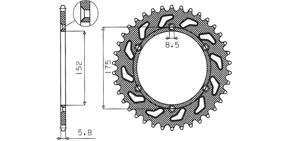 Obrázek produktu ocelová rozeta pro sekundární řetězy typu 520, SUNSTAR (43 zubů)