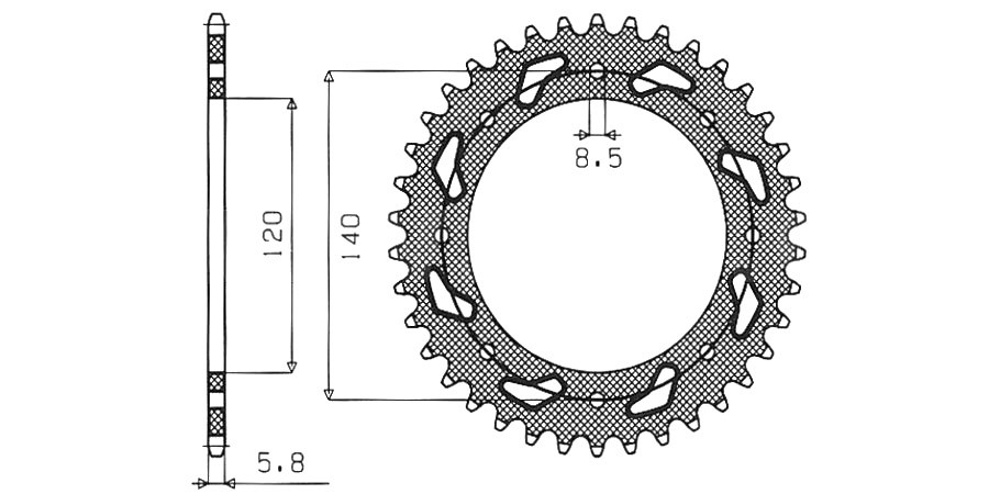 Obrázek produktu ocelová rozeta pro sekundární řetězy typu 520, SUNSTAR (44 zubů)