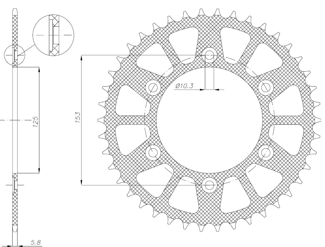Obrázek produktu ocelová rozeta pro sekundární řetězy typu 520, SUNSTAR (45 zubů)