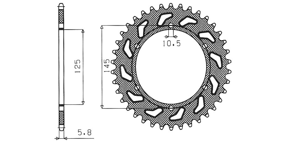 Obrázek produktu ocelová rozeta pro sekundární řetězy typu 520, SUNSTAR (45 zubů) 1-3541-45