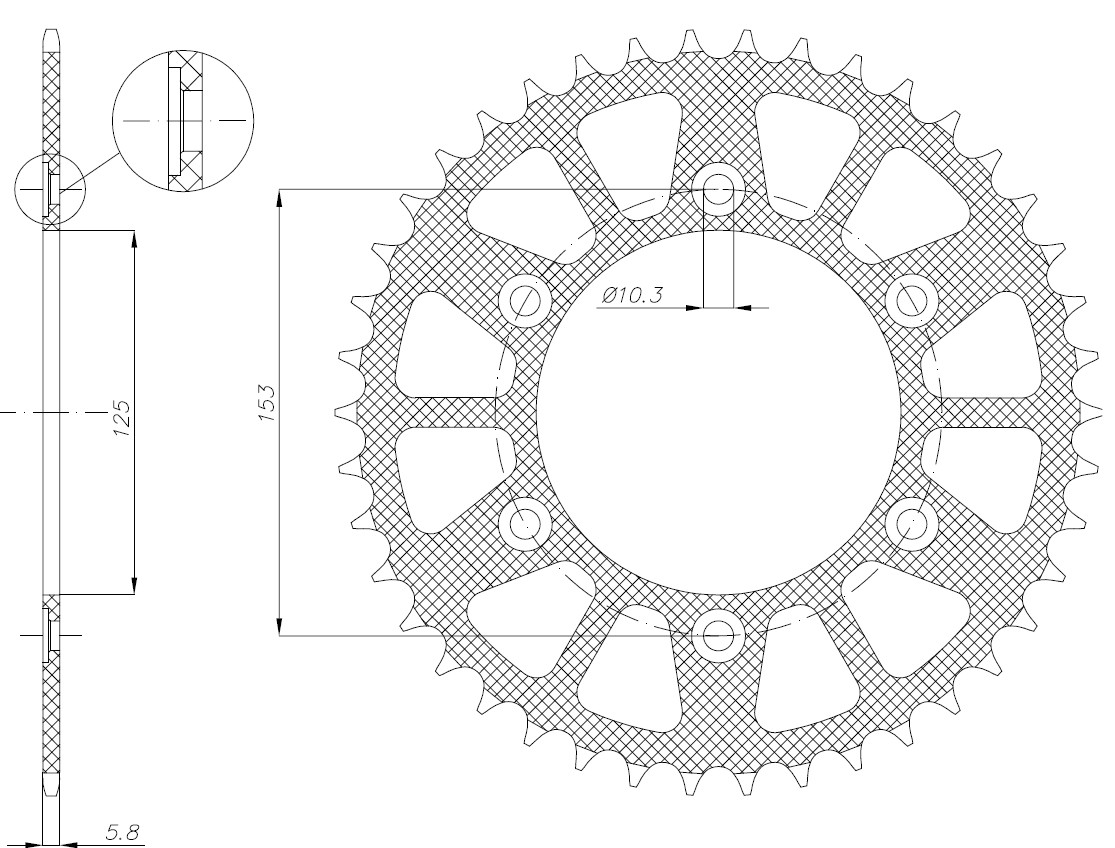 Obrázek produktu ocelová rozeta pro sekundární řetězy typu 520, SUNSTAR (48 zubů)
