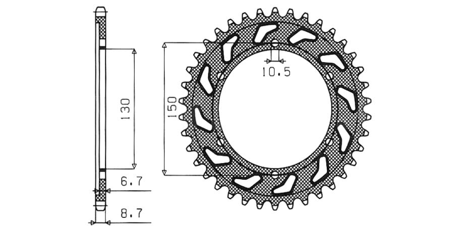 Obrázek produktu ocelová rozeta pro sekundární řetězy typu 530, SUNSTAR (39 zubů)