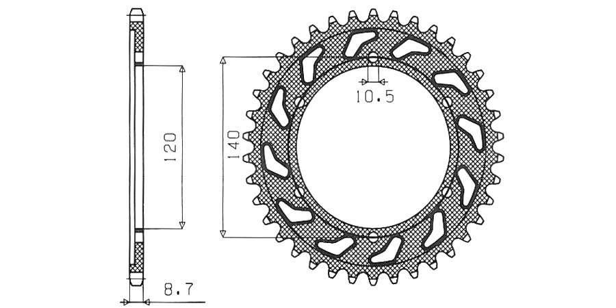 Obrázek produktu ocelová rozeta pro sekundární řetězy typu 530, SUNSTAR (42 zubů)
