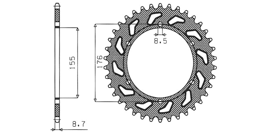 Obrázek produktu ocelová rozeta pro sekundární řetězy typu 530, SUNSTAR (44 zubů)