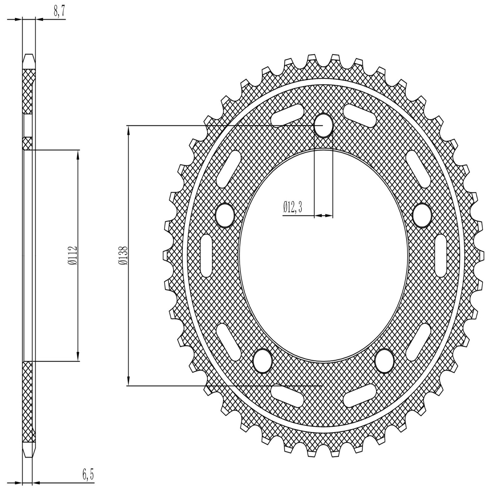 Obrázek produktu ocelová rozeta pro sekundární řetězy typu 530, SUNSTAR (44 zubů) 1-5486-44