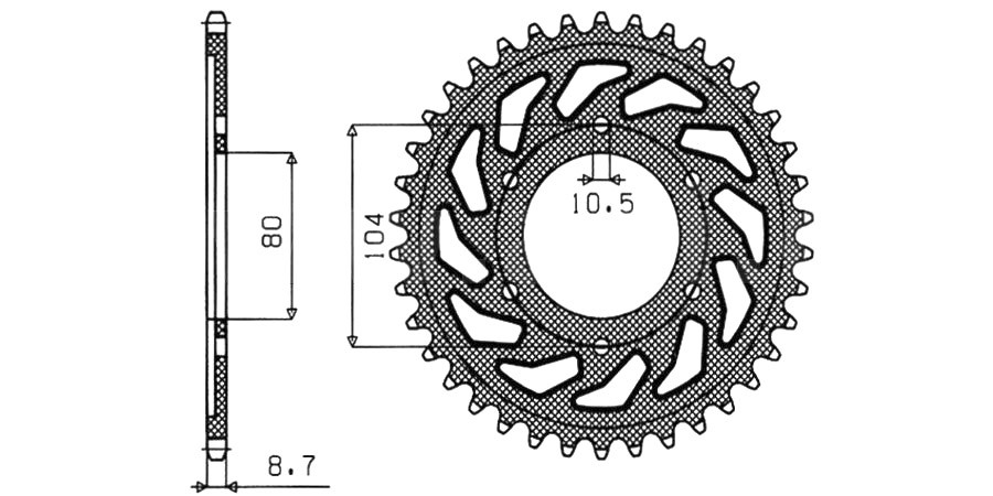 Obrázek produktu ocelová rozeta pro sekundární řetězy typu 530, SUNSTAR (45 zubů)