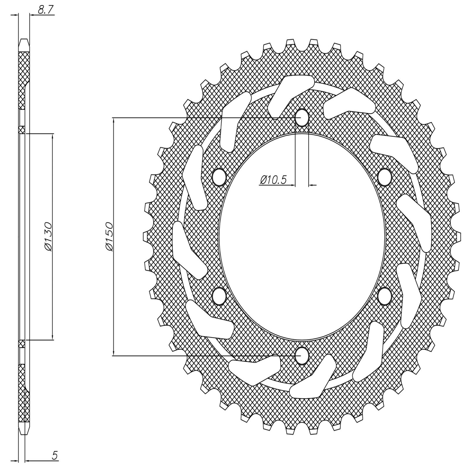 Obrázek produktu ocelová rozeta pro sekundární řetězy typu 530, SUNSTAR (46 zubů) 1-5598-46