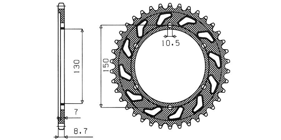 Obrázek produktu ocelová rozeta pro sekundární řetězy typu 532, SUNSTAR (38 zubů)