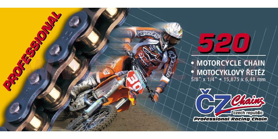 Obrázek produktu řetěz 520M, ČZ - ČR (barva černá, 94 článků vč. rozpojovací spojky CLIP) V026520M00293600