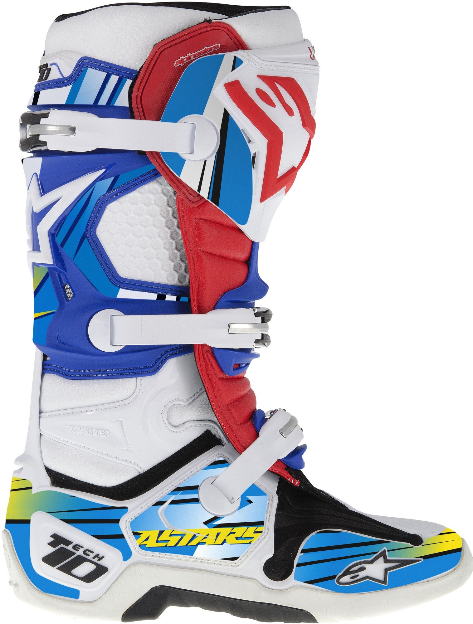 Obrázek produktu sada polepů pro boty TECH 10 model 2014 až 2018, ALPINESTARS (modrá/světle modrá/žlutá)