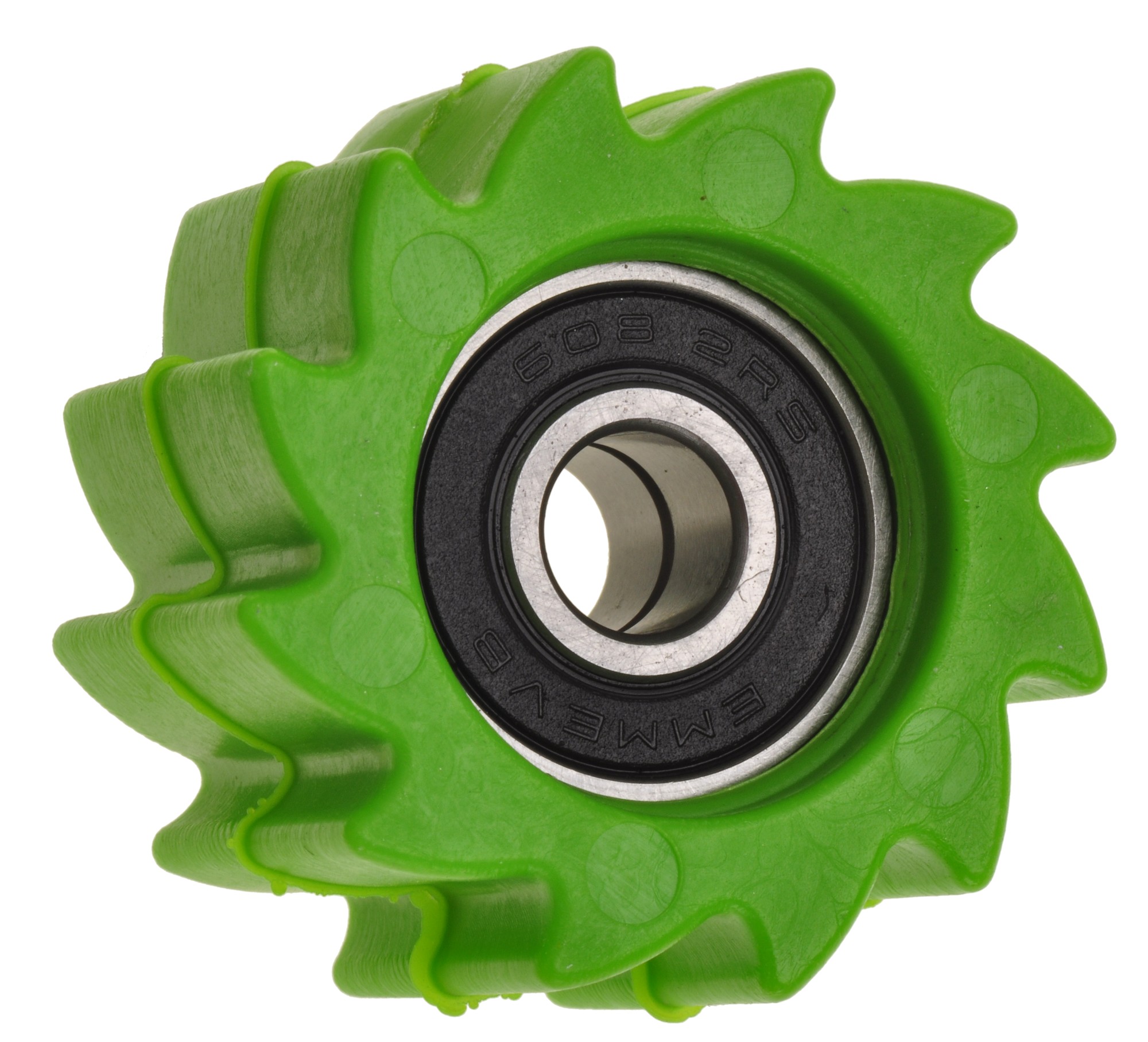 Obrázek produktu kladka řetězu Kawasaki, RTECH (zelená, vnitřní průměr 8 mm, vnější průměr 38 mm, šířka 23 mm)