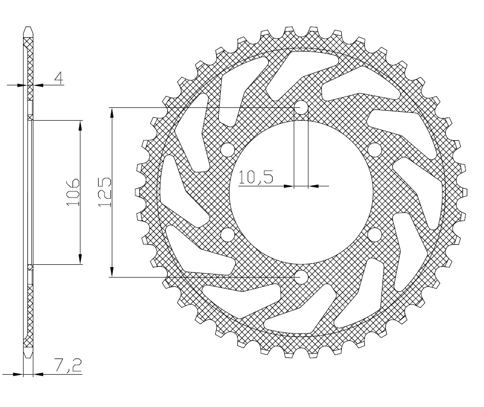 Obrázek produktu ocelová rozeta pro sekundární řetězy typu 525, SUNSTAR (50 zubů)