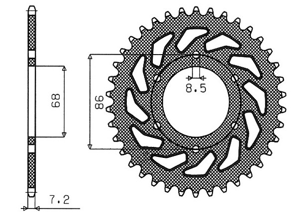 Obrázek produktu ocelová rozeta pro sekundární řetězy typu 428, SUNSTAR (42 zubů) 1-2153-42