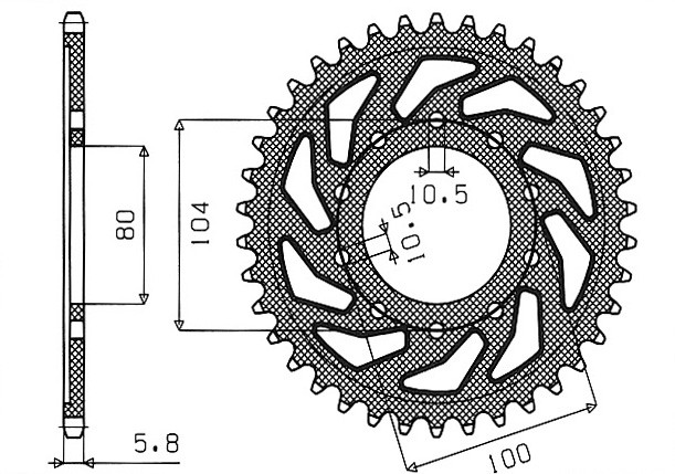 Obrázek produktu ocelová rozeta pro sekundární řetězy typu 520, SUNSTAR (39 zubů)