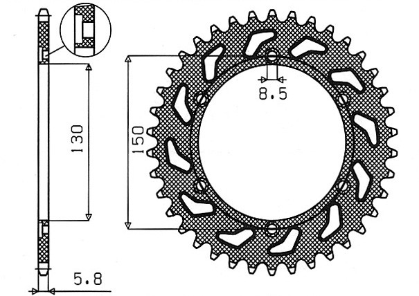 Obrázek produktu ocelová rozeta pro sekundární řetězy typu 520, SUNSTAR (39 zubů)