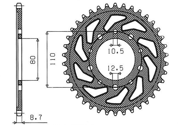 Obrázek produktu ocelová rozeta pro sekundární řetězy typu 530, SUNSTAR (38 zubů)