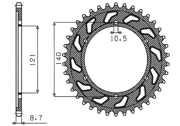 Obrázek produktu ocelová rozeta pro sekundární řetězy typu 530, SUNSTAR (40 zubů)