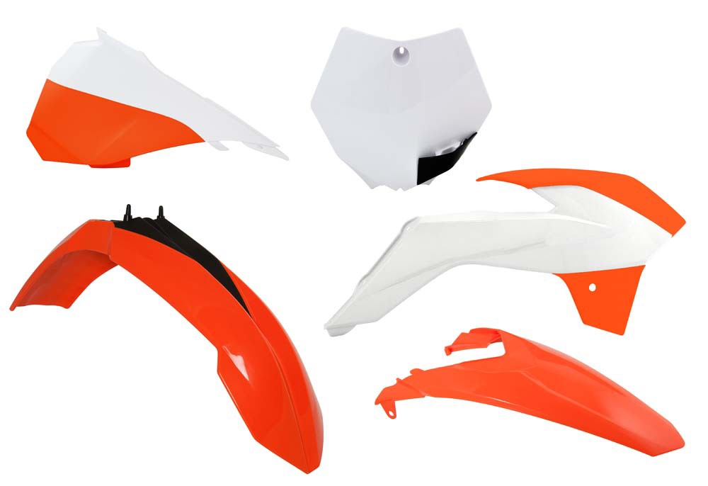 Obrázek produktu sada plastů KTM, RTECH (oranžovo-bílé, 5 dílů, vč. levého krytu vzduch filtru)