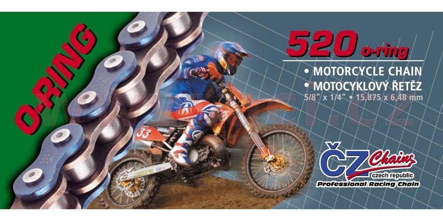 Obrázek produktu řetěz 520ORM, ČZ (barva černá, 130 článků vč. rozpojovací spojky CLIP) V026520ORM294100