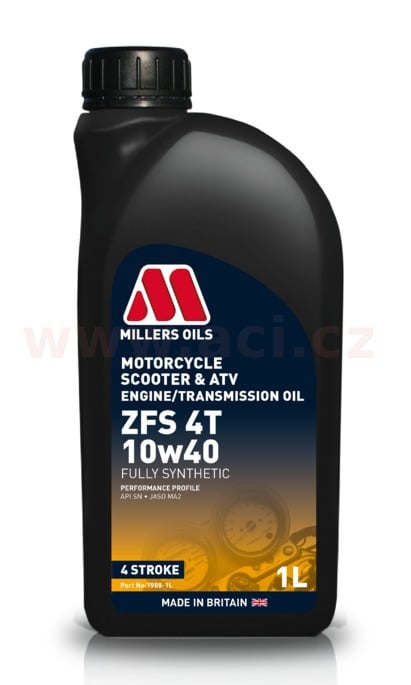 Obrázek produktu MILLERS OILS ZFS 10W40, plně syntetický olej pro 4T motory, vhodný pro aplikace s mokrou spojkou 1 l 79881