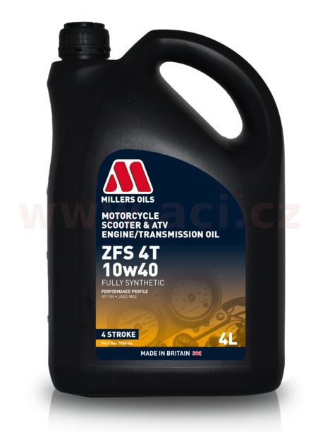 Obrázek produktu MILLERS OILS ZFS 10W40, plně syntetický olej pro 4T motory, vhodný pro aplikace s mokrou spojkou 4 l 58354