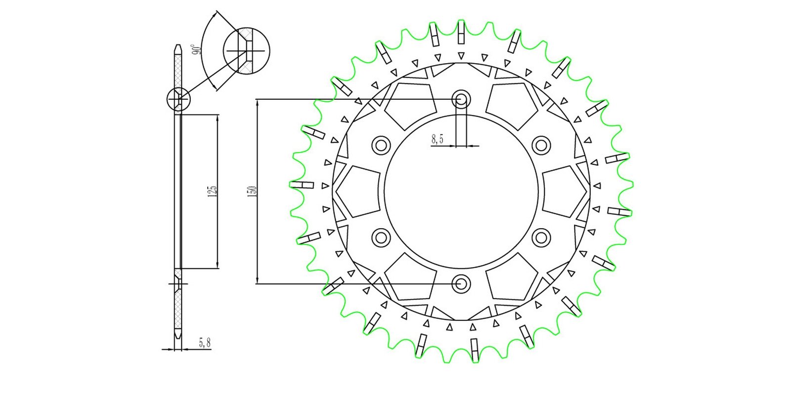 Obrázek produktu ocelová-nerezová rozeta pro sekundární řetězy typu 520, SUNSTAR (46 zubů)