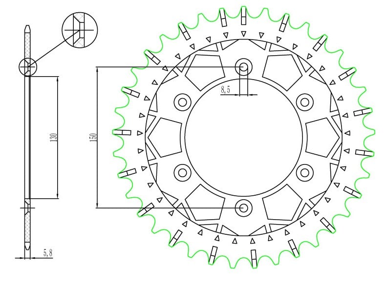 Obrázek produktu ocelová-nerezová rozeta pro sekundární řetězy typu 520, SUNSTAR (45 zubů)