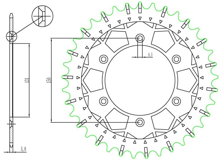 Obrázek produktu ocelová-nerezová rozeta pro sekundární řetězy typu 520, SUNSTAR (42 zubů)