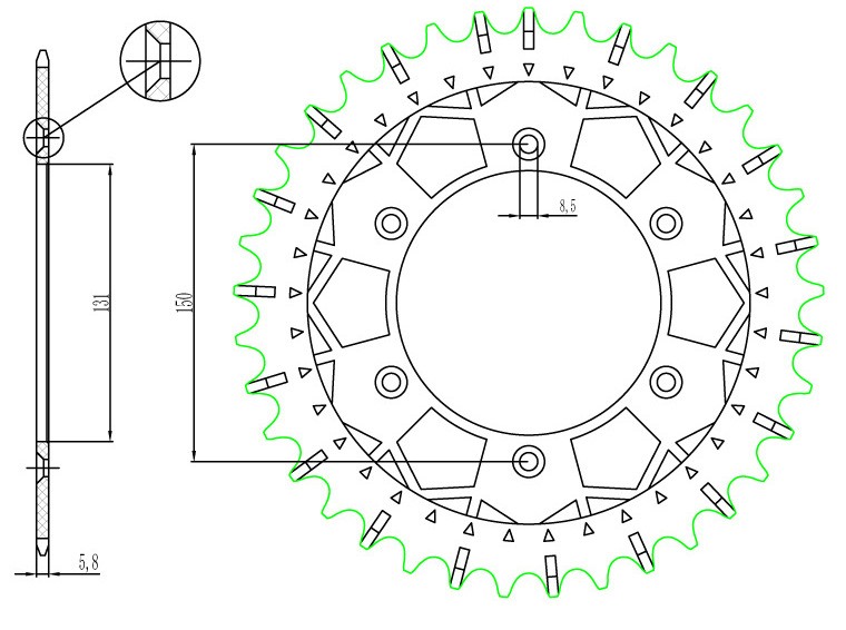 Obrázek produktu ocelová-nerezová rozeta pro sekundární řetězy typu 520, SUNSTAR (50 zubů) 8-3619-50