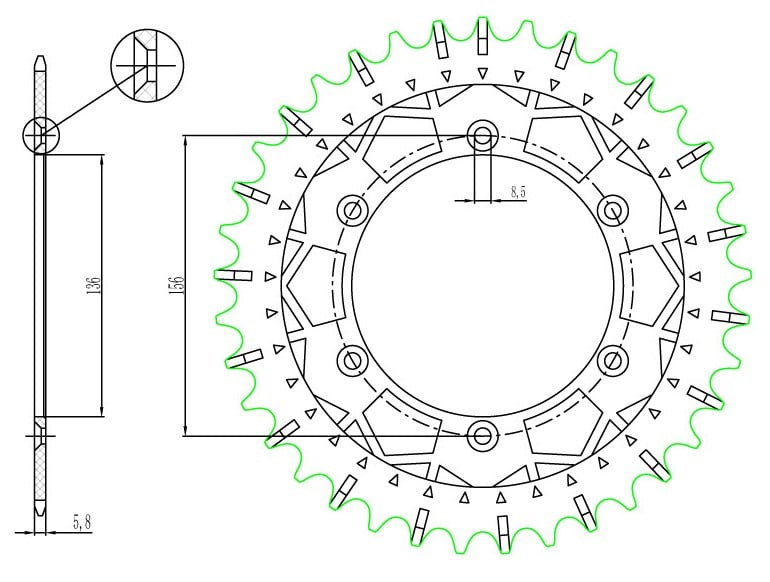 Obrázek produktu ocelová-nerezová rozeta pro sekundární řetězy typu 520, SUNSTAR (50 zubů)