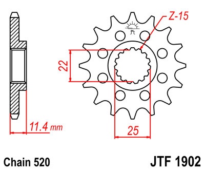 Obrázek produktu řetězové kolečko pro sekundární řetězy typu 520, (14 zubů)