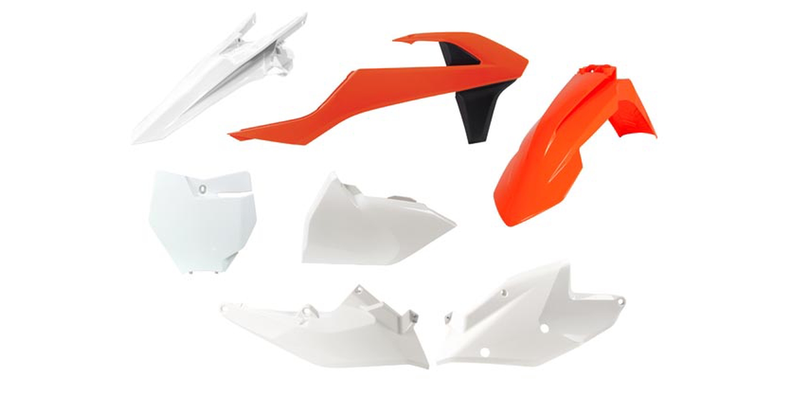 Obrázek produktu sada plastů KTM, RTECH (oranžovo-bílé, 6 dílů, vč. levého krytu vzduch filtru)